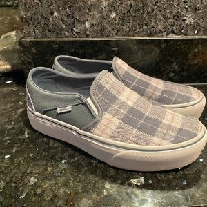 Blue Plaid Slip-On Vans (Size 7.5)